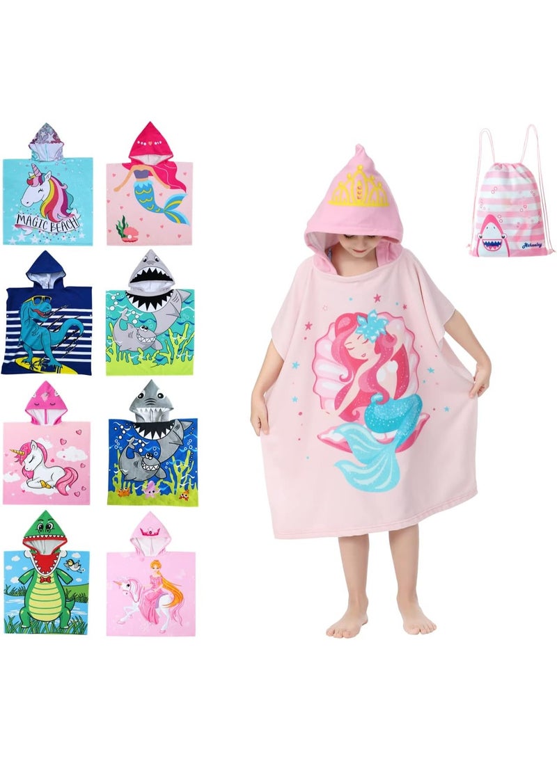 Soft Microfiber Swim Cover-ups for 3 to 8Years Old Kids Hooded Bath Towels Girls' Mermaid Beach Cape - Image 1